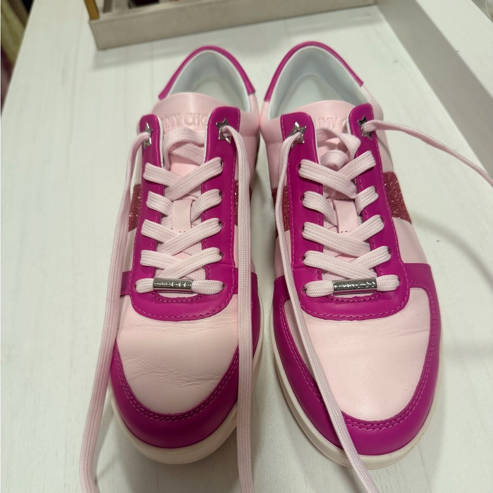 Jimmy choo Women’s Pink Two-Tone Leather Sneakers like new size 38
